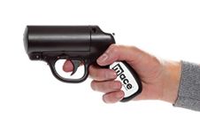 Mace Brand Pepper Gun with Pepper Spray & Water Training Cartridge Set, 20 Feet Range, Max Strength 10% OC Formula, Long Lasting UV Dye, LED Strobe, Self Defense Pepper Spray Gun for Women & Men
