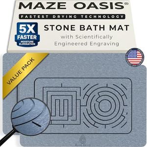 MAZE OASIS - 5X Faster Drying - Premium Stone Bath Mat Set - Engineered Design – Diatomaceous Earth Bathroom Mat & Stone Drying Mat for Kitchen Counter – Non Slip, Engraved Airflow – Serenity Ash 2Pc