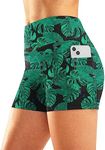 Pudolla Womens Swim Shorts High Waisted Bathing Bottom Shorts Tummy Control Board Swimsuit with Pockets, Leaf, X-Large