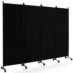 COSTWAY 3/4-Panel Folding Room Divider, Rolling Wall Privacy Screen Protector with Wheels, Freestanding Paravent Partition Separator for Bedroom, Living Room and Office (Black, 4 Panel-224x172cm)