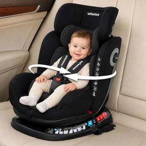 Infantso RIDE-ON - ISOFIX (ECE R44/04 Certified) Car Seat 360° Rotating Recliner Baby Car Seat for 0 to 12 Years Convertible Carseat for Baby & Kids | Forward Facing & Rear Facing, 5-Adjustable Recline Levels, Adjustable Headrest with 3-Point Safety Harness (All Black)