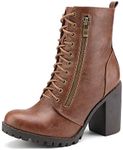 DREAM PAIRS Women's Combat Ankle Boots Chunky Heel Lace up Fashion Heeled Booties,Size 5,Tan,Silverado