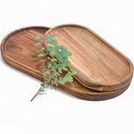 Elsjoy Set of 2 Acacia Wooden Serving Trays, Natural Wood Serving Platters Set with Lip, Oval Charcuterie Plates Board Rustic Long Bread Fruit Dishes for Decor, 14"x7" and 11"x5.5"