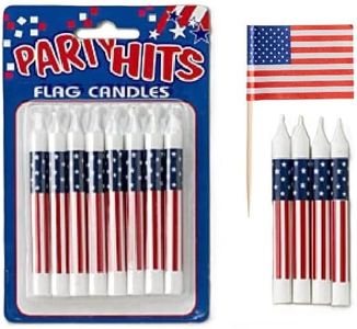 Oasis Supply, 8-Pack Patriotic Birthday Candles, 3.25-inch, Plus 6 USA! Food Flag Picks