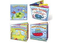 Set of 4 Baby Bath Books | First Words ABC Letters & Numbers | Plastic Coated & Padded | Floating Fun Educational Learning Toys for Toddlers & Kids