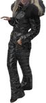 Aurgelmir Women Winter One Piece Ski Suit Fur Collar coat Ski Jumpsuit Snowsuit, Z-black, Medium