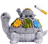 Windproof Decorative Ashtray with Lid Cigarette Resin Ashtray Odorless Outdoor Indoor Use. Porch Patio Home Office Decroation. Gift for Smokers Animal Lovers Men Women (Succulent Turtle)