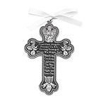 Guardian Angel Crib Cross 3-1/2" Pewter Medal with White Ribbon Boy or Girl Christening Baptism Keepsake Newborn