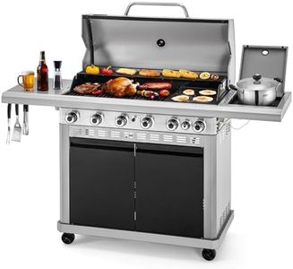 MFSTUDIO 7 Burner BBQ Gas Propane Grill with Searing Side Burner, Porcelain-Enameled Cast Iron Grates and Dual-Side Griddle Combo for Outdoor Barbecue Cooking