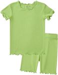 pureborn Baby Pajamas Set Pjs - Little Girl Short Sleeve Snug Fit Cotton Sleepwear 2pcs Chartreuse 12-18 Months