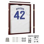 Jersey Display Frame Mahogany Finish Case Large Shadow Box Lockable with UV Protection Acrylic Hanger and Wall Mount Option for Baseball Basketball Football Soccer Hockey Sport Shirt