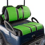 NOKINS Golf Cart Seat Covers Kit,Fit Club Car Precedent Front Seat Cover Kit,No Stapler,Marine Grade Vinyl,Green Stripe&Black Piping