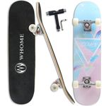 WHOME Pro Skateboards Complete for Adult Youth Kid & Beginner - 31"x8" Double Kick Concave Standard Skateboard for Girl&Boy 8-ply Alpine Maple Deck ABEC-9 Bearings Include T-Tool (Pink)