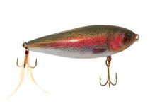 5" Wood Boog Top Water Fishing Lure Bass Duck Lure Bomber Wooden Plopper Twirling Floating Lures (5" Rainbow Trout with Rattle)