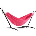 Vivere Double Polyester Hammock with Space Saving Steel Stand, Hot Pink (450 lb Capacity - Premium Carry Bag Included)