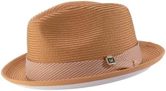 MONTIQUE Cognac White Bottom Braided Stingy Brim Pinch Fedora Hat H-2318