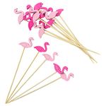 KEYIDO® 100 Counts Flamingo Cocktail Sticks, Handmade Wooden Skewers with Flamingo Ornament, Appetizer Fruit Finger Food Picks, Tropical Hawaiian Flamingo Birthday Party Decoration Supplies