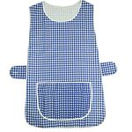 MyShoeStore Check Tabard Ladies Womens Home Work Kitchen Cleaning Chef Catering Cleaners Workwear Overall Piping Edge Checkered Tabbard Apron Large Pocket Side Button Fastening(Navy,XOS)