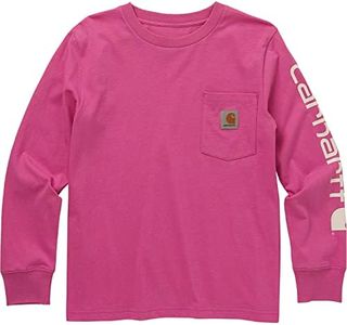 Carhartt Girls' Little Long-Sleeve Pocket Tee T-Shirt, Super Pink Heather, 4