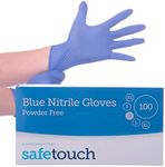 SafeTouch 50000091 Nitrile Powder Free Disposable Gloves, Blue, Medium Size, Pack of 100