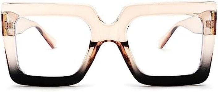 Pro Acme Blue Light Blocking Glasses Big Square Thick Frames Fake Glasses for Women(A04 Light Brown Black)