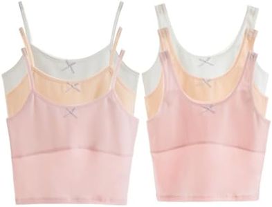 Amuhou Girls Crop Top Cami Cotton Lined Training Bra, Set of 6, 9-12 Years