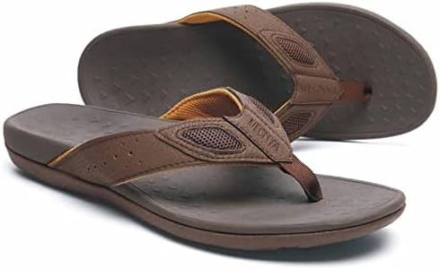 MEGNYA Mens Orthopedic Flip Flops for Plantar Fasciitis, Athletic Toe-Post Sandals with Arch Support, Comfort Walking Thong Slippers for Sport Exercise Activities, W2-brown&tan, 10.5