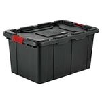 Sterilite 14669004 27-Gallon Durable Rugged Industrial Tote w/Red Latches, Black