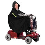 NNKJ Waterproof Rain Poncho for Mobility Scooter, Large Wind Proof Scooter cape Raincoat Reusable Made by Black Clear PVC Full Protection from Rain