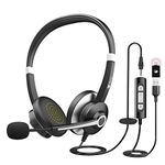 Earbay USB Headset With Microphone For Laptop, PC Headphones With Mic Noise Cancelling, Computer Headsets With In-Line Volume Control & Mute, Compatible with Ms teams, Zoom, Webex, Office, Home