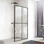 Shower Door Clear Tempered Glass,Framed Shower Screen Panel for Walk-in Bathroom,34”*74” Matte Black Finish Shower Glass Door