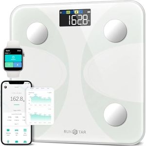 Runstar Smart Scale for Body Weight and Fat Percentage, High Accuracy Digital Bathroom Scale FSA or HSA Eligible with LCD Display for BMI 13 Body Composition Analyzer Sync with Fitness App - White