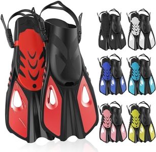 MELUMILU Snorkel Fins, Swim Fins Travel Size Short Adjustable for Snorkeling Diving Adult Men Women Open Heel Swimming Flippers (Red)