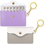 2 Pack Birth Control Pill Case Sleeve Packet PU Leather Wallet Pill Holder 4.33 x 3 Inch Birth Control Pill Pouch with Key Ring for Pill Card Organizer (Light Gray, Light Purple)