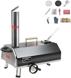 12-Inch Semi-Automatic Rotatable Pizza Ovens, Portable Stainless Steel Wood Fired Pizza Oven Pizza Maker with Built-in Thermometer Pizza Cutter Carry Bag