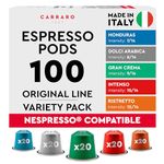 CARRARO Variety Pack - 100 Aluminum Coffee Pods Compatible with Nespresso Original Line - Medium & Dark Roast Coffee Capsules Made in Italy, Variety Pack Delicious, (Packaging May Vary)