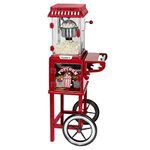 West Bend PCMC20RD13 Popcorn 2.5-Ounce Non-Stick Stainless Steel Kettle Makes 10 Cups Cart Features Prep Shelf Storage and Wheels for Easy Mobility Includes Measuring Tool & Scoop, Red