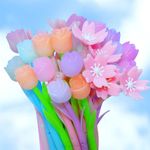 60 Pieces Color Changing Flower Pens Ballpoint Pens Tulip Rose Pen Colorful Gel Ink Rollerball Pens for School Home Office Kids Girls Presents