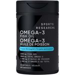 Sports Research® Triple Strength Omega 3 Fish Oil - Burpless Fish Oil Supplement w/EPA & DHA Fatty Acids from Wild Alaskan Pollock - Heart, Brain & Immune Support for Men & Women - 1250 mg, 30 count