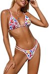 BIKINX Womens Swimsuits Sexy Brazilian Floral Triangle Bikini Top Bohemian Two Piece Sets Thong Bathing Suit Bottoms, Triangle Red 3, X-Small