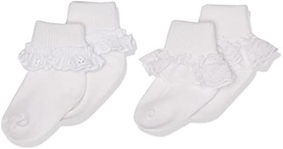 Jefferies Socks 2 Pack Eyelet Lace Trim And Lace Trim Sock - White/White, 12-24 Months