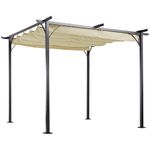 Outsunny 10' x 10' Outdoor Retractable Pergola Canopy, Metal Patio Shade Shelter for Backyard, Porch Party, Garden, Grill Gazebo, Beige