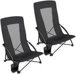 SONGMICS Set of 2 Portable Beach Chairs for Adults, Max. Load 330 lb Each, High Backrest, Cup Holder, Lightweight, Heavy-Duty, Black UGCB067B01V1