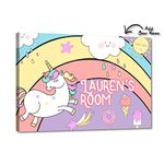 Nutcase Personalized Kid's Baby Room Door Sign with Screws Included - 12"x8"- Unicorn Rainbows Sunshine.