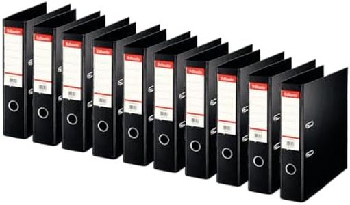 Esselte 320250 - Pack de 10 Archivadores de Palanca Standard, Negro, Lomo de 75 mm, A4, PP