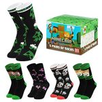 Minecraft Boys Socks 3 Pack or 5 Pack - Cotton-Rich Crew Kids Ankle Socks Everyday School Sports - Gaming Gifts for Boys (Black/Multi, 7-10 Years,12.5-3.5 UK)