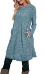 Aokosor Jumper Dress for Women Tunic Dress Ladies Long Sleeve Dress with Pockets Side Buttons Dress for Leggings Size 14-16 Blue