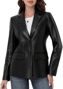SILVER FASHIONS Lambskin Leather Jacket Women,Long Sleeve Button Front Leather Blazer,Notched Lapel Casual Style,Vent Detail (Small,Black)