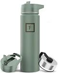 IRON °FLASK Camping & Hiking Hydration Flask with 3 Lids - Stainless Steel, Double Walled & Vacuum Insulated Water Bottle - Leak Proof & BPA Free (Sage, Straw - 22 oz)