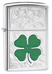 Zippo Clover Design Pocket Lighter, High Polish Chrome